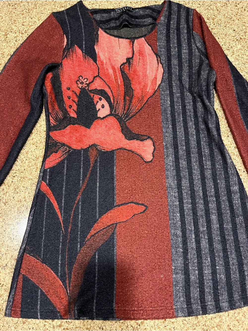 Funsport Floral Rust & Black Crewneck Tunic/Dress S